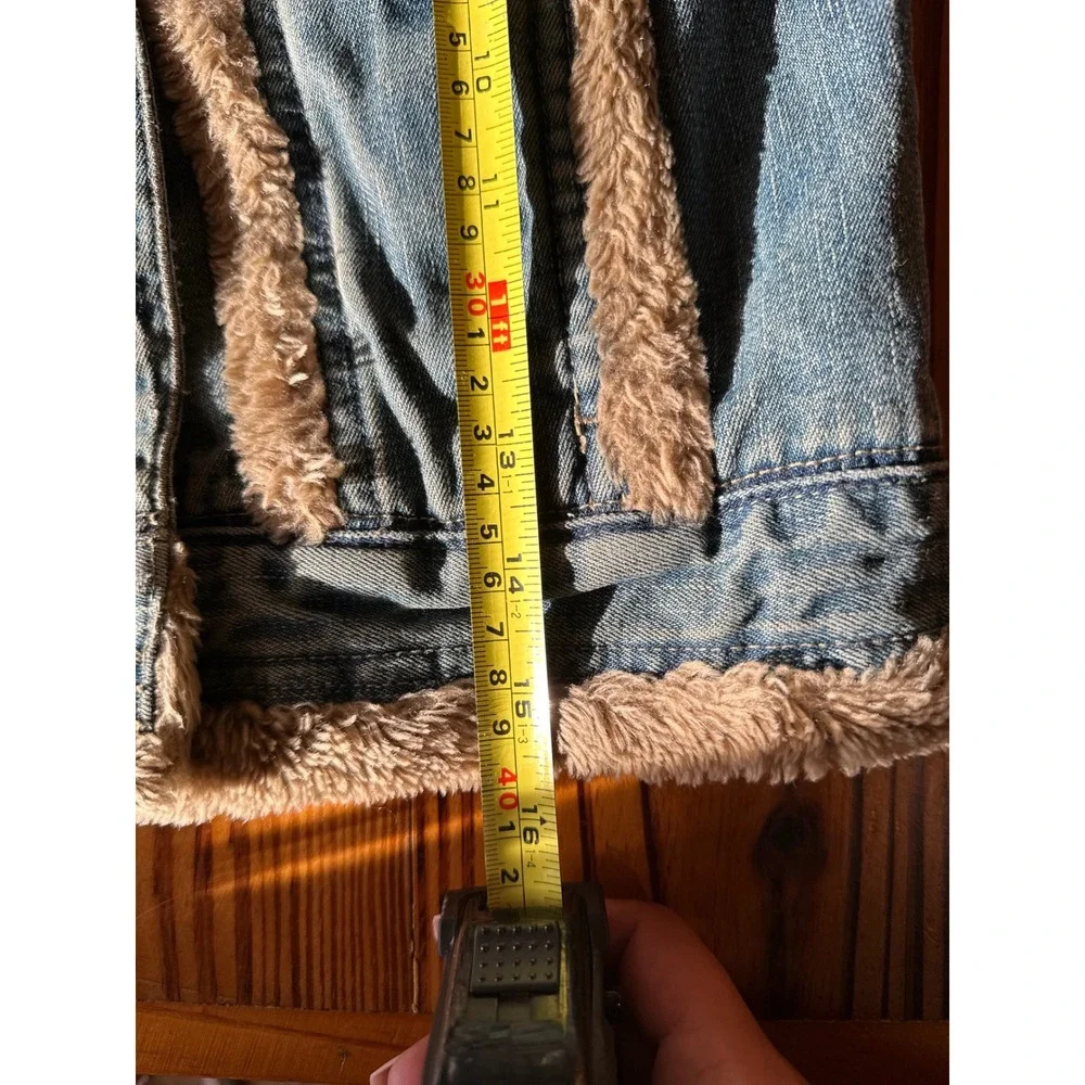 Route 66 Kids Denim Trucker Jacket Faux Fur Trim Fleece Lined Medium Wash Blue